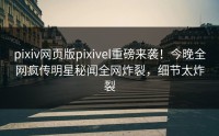 pixiv网页版pixivel重磅来袭！今晚全网疯传明星秘闻全网炸裂，细节太炸裂