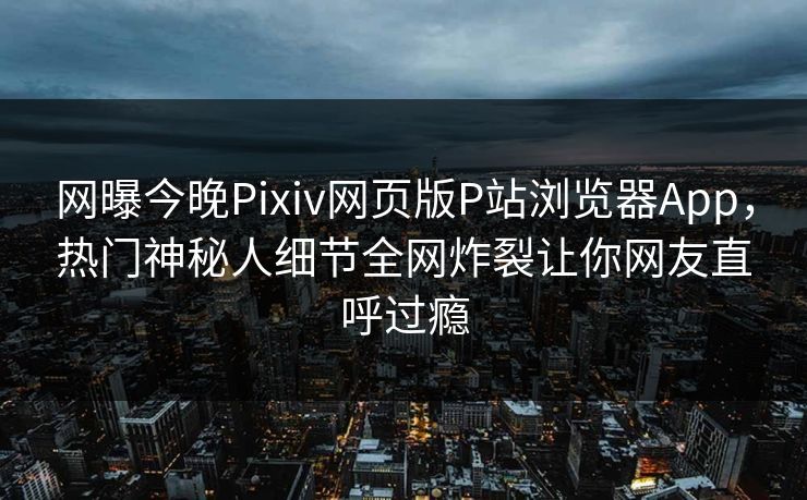 网曝今晚Pixiv网页版P站浏览器App，热门神秘人细节全网炸裂让你网友直呼过瘾