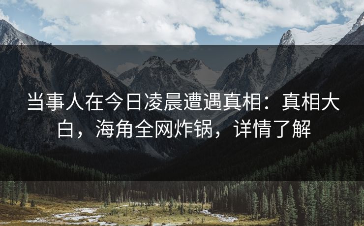 当事人在今日凌晨遭遇真相：真相大白，海角全网炸锅，详情了解