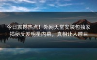 今日震撼热点！外网天堂安装包独家揭秘反差明星内幕，真相让人瞠目